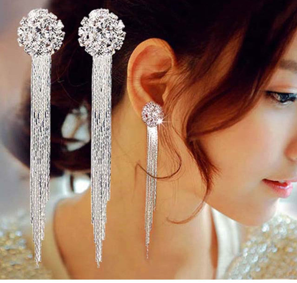 2025 New Gold Color Long Crystal Tassel Dangle Earrings for Women Wedding Drop Earring Fashion Jewelry Gifts