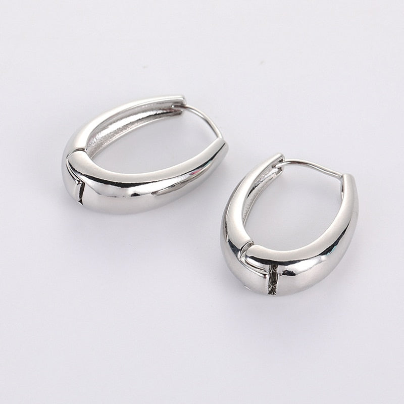 2025 New Classic Copper Alloy Smooth Metal Hoop Earrings For Woman Fashion Korean Jewelry Temperament  Daily Wear earrings