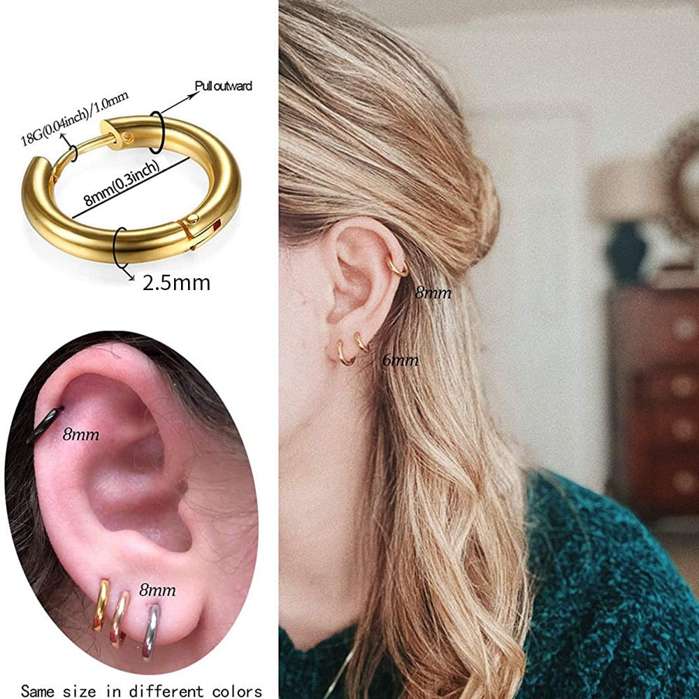 2025 New Simple Stainless Steel Small Hoop Earrings for Women Men Cartilage Ear Piercing Jewelry Pendientes Hombre Mujer